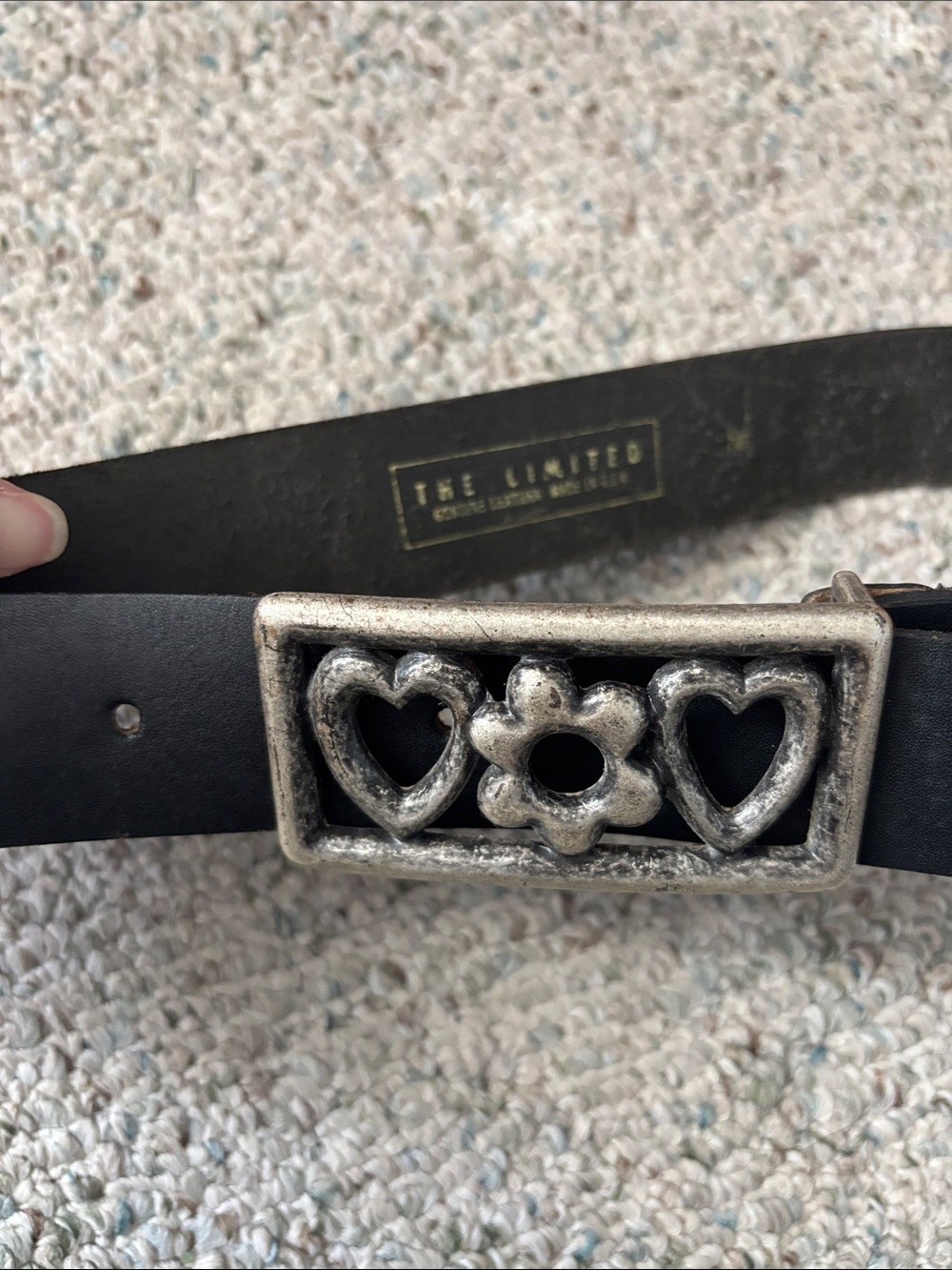 The Limited Black Belt with Silver Heart & Flower Buckle